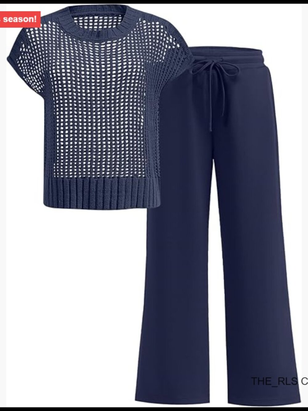 Crochet Sheer Knit Sweater Top Wide Leg Pants Lounge Set